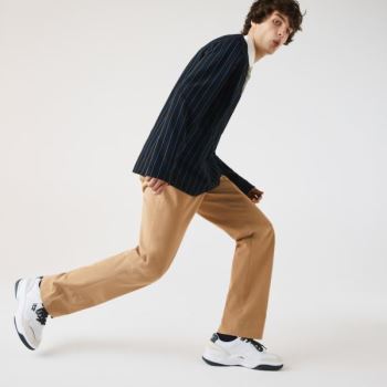 Lacoste Slim Fit Stretch Cotton Pleated Chino Pants Pánské - Kalhoty Béžový | CZ-feRYec